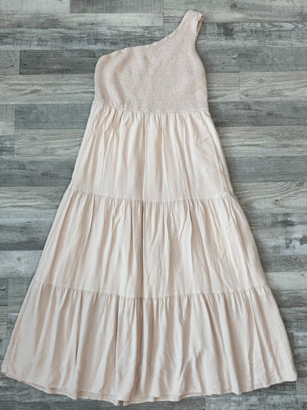 Zesica Blush Pink One Shoulder Tiered Midi Dress Size Large Smocked O13
